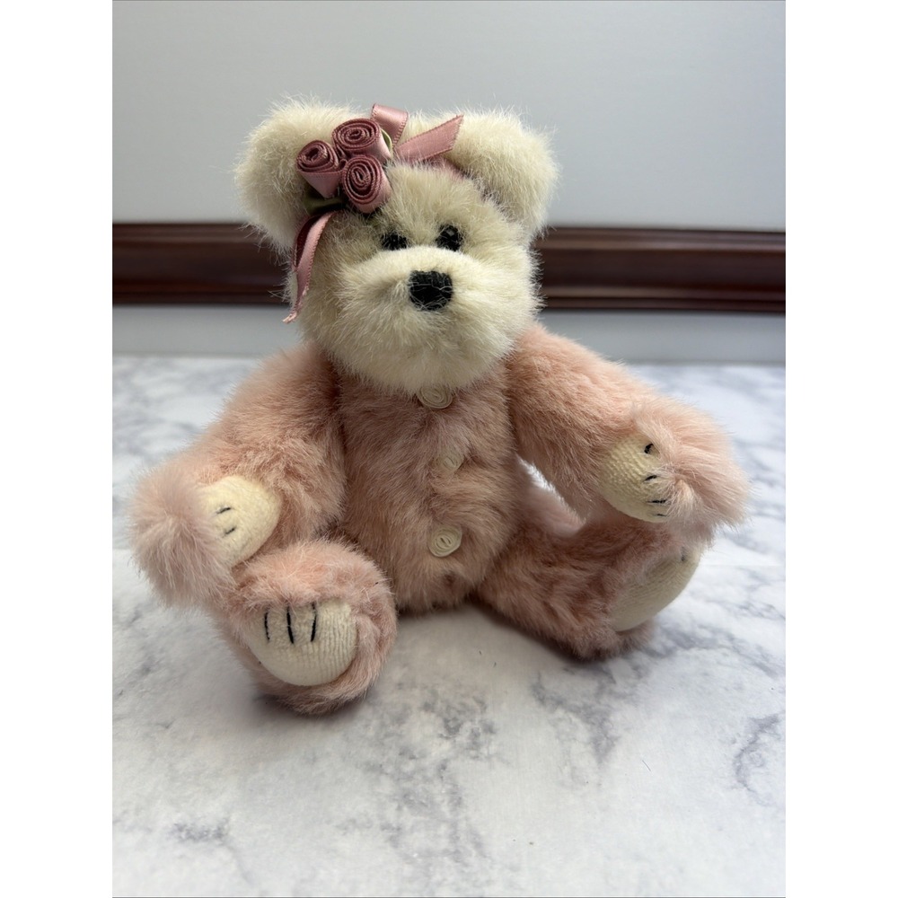 Boyds Bear Gwynda Pink Jointed Bear Archive Collection Plush Satin Roses 8" SOFT